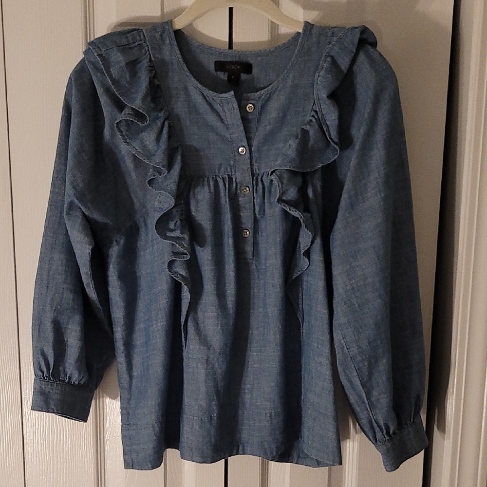 J.crew Blue Ruffled Women's Top
